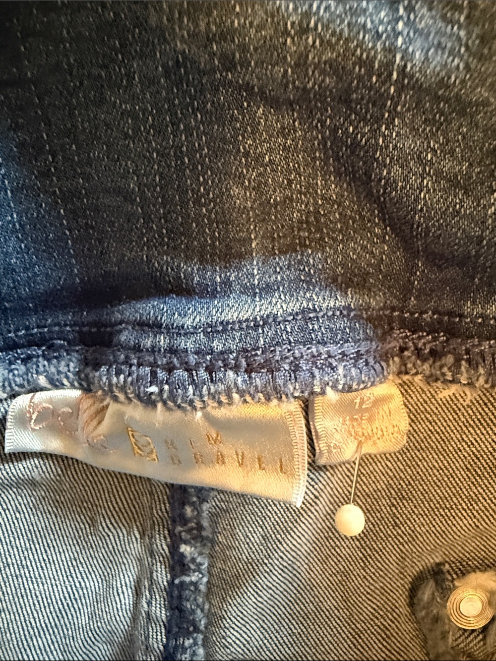 Belle by Kim Gravel Dark Blue Stretch Denim Shorts with Frayed Hem - Picture 3 of 3